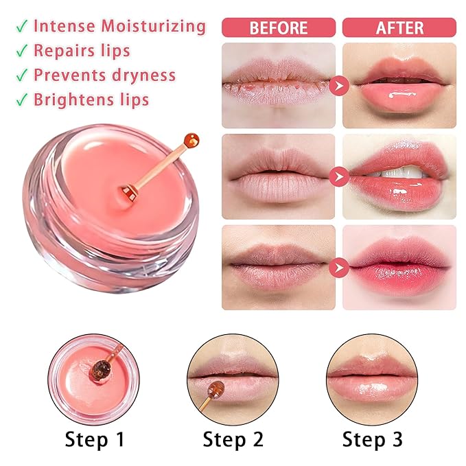 3 PCS Bee Lip Balm Honey Pot, Watermelon & Cherry & Strawberry Lip Mask Overnight Propolis Moisturizing Lip Balm Hydrating Prevention Dry and Crack Lip Scrubs Exfoliator Lip Wrinkle Care (Set C)-VivaGrace Women