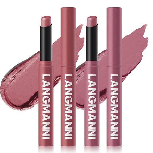 Jolilab 2Pcs Velvet Matte Lipstick Nude Matte Soft Dark Color Stick High Pigmented Long-Lasting Waterproof Lip Stick Lip Balm Beauty Cosmetics Gift for Girls and Women(07#+08#)-VivaGrace Women
