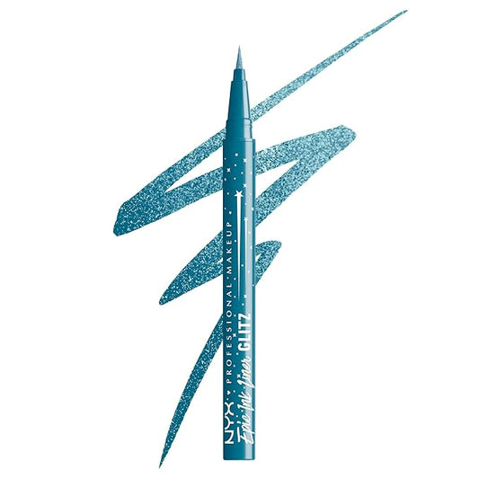 NYX PROFESSIONAL MAKEUP Epic Ink Glitz Liner, Waterproof Metallic Liquid Eyeliner with Vegan Formula - Tapered Twinkle (Shimmer Teal Blue)-VivaGrace Women