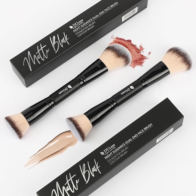 DUcare Foundation Brush Contour Bronzer Double Ended Makeup Brush for Blending Liquid Powder Concealer Cream Blush Buffe Black-VivaGrace Women