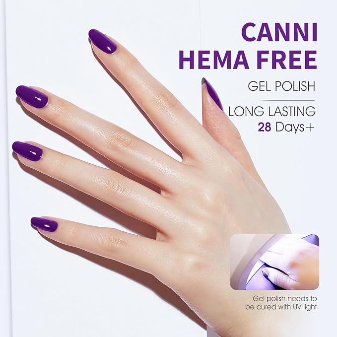 CANNI Purple Gel Nail Polish, Dark Purple Neon Color, High Gloss Soak Off UV Gel Nail Polish for French Nail Manicure Salon DIY