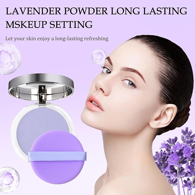 Chillab Lavender Matte Powder, Chillab Lavender Matte Powder Oil Control, Chillab Polvo Compacto with Mini Powder Puff, For Silky Blurring Oil Control Long-Lasting Makeup, Creates Soft -1PCS-VivaGrace Women