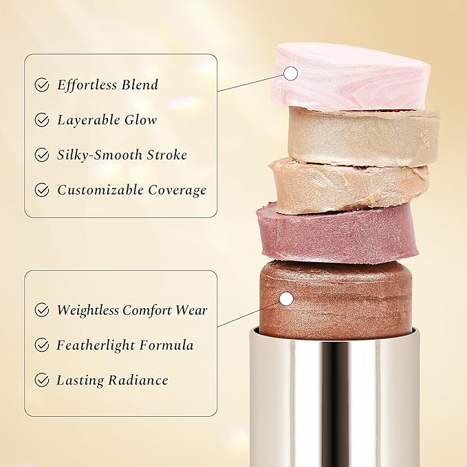 Clear Dewy Marble Highlighter Stick 15g/0.53fl.Oz, Highlighters Makeup Stick for Face and Body, Micro Pearls & Shimmer Glow, Buildable Color for All Day, Vegan & Cruelty-Free, Pink Silver-VivaGrace Women