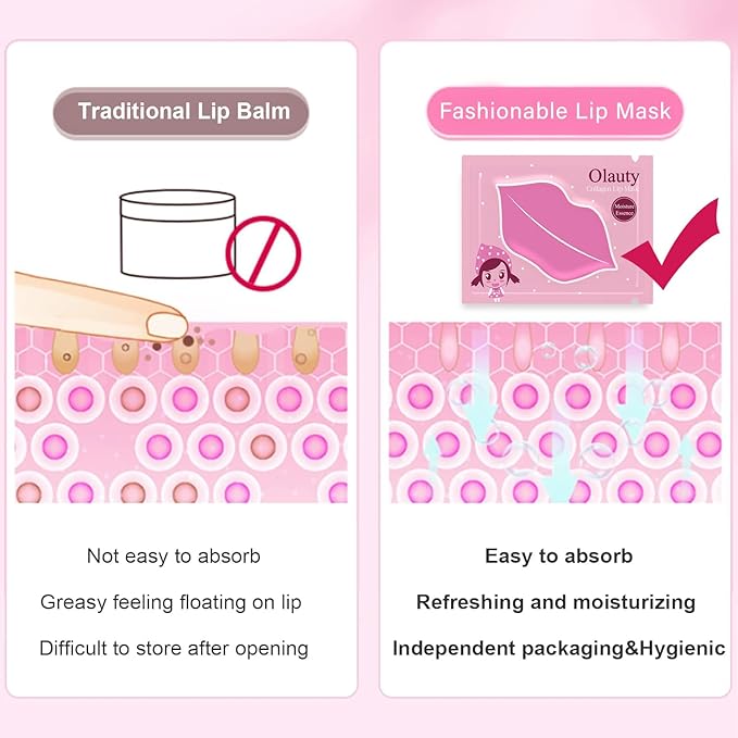 Eakroo 30 Pairs Collagen Crystal Pink Lip Masks, Collagen Lip Pads for Dry and Cracked Lips, Moisturizing Lip Care Gel Pads Remove Dead Skin, Minizes Lip Fine Lines, Lighten Lips, Plump Your Lips-VivaGrace Women