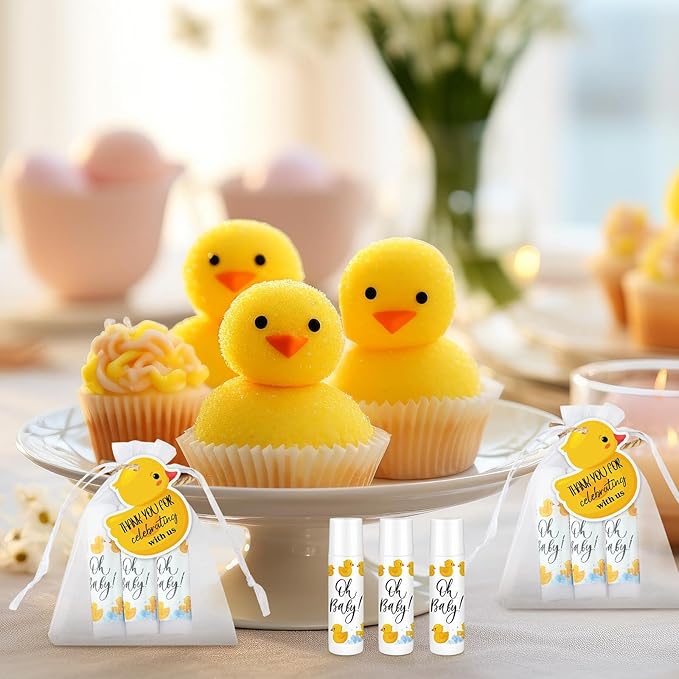 Demissle 50 Pcs Baby Shower Lip Balm Gift Set with 100 Pcs Organza Bags Baby Shower Party Favor for Guest Thank You Tag Rope Baby Shower Party Decoration Gender Reveal Souvenirs (Duck)-VivaGrace Women