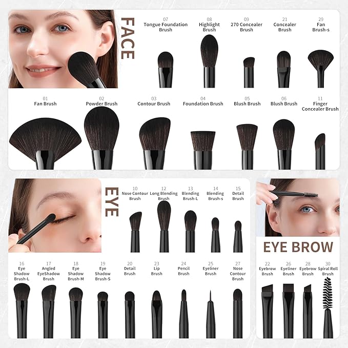 Docolor Makeup Brushes Set Professional 30Pcs Obsidian Makeup Brushes Premium Synthetic Powder Kabuki Foundation Contour Blush Concealer Eye Shadow Blending Eyeliner Crease Eyebrow Make Up Brush Kit-VivaGrace Women