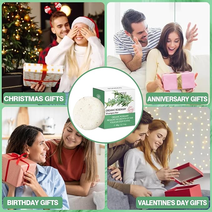 2 Pack Rosemary Hair Shampoo Bar,Deep Cleansing for Scalp Hair Loss Shampoo Soap,Organic Hair Oil Control,Solid Shampoo for Hair Growth, Refreshing and Hydrating Soap for Stocking Stuffers Women Gifts-VivaGrace Women