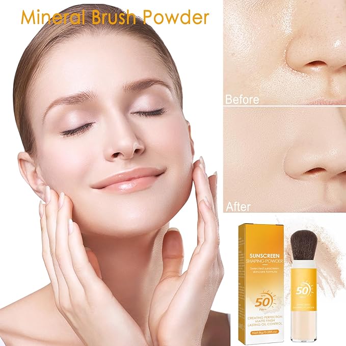 Mineral Sunscreen Setting Powder, Natural Translucent Mineral Brush Powder, SPF 50 PA++, Matte Makeup Setting Powder Long Lasting Oil Control Lightweight Breathable Face Powder for All Skin-VivaGrace Women