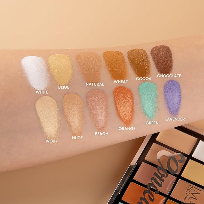 All In One Color Correcting Palette + 8 Makeup Brushes, 3D Cosmetics Cream Contour Highlighting Foundation Makeup Palette Long Lasting for Sculpt &Highlighting, Define Cheekbones-VivaGrace Women