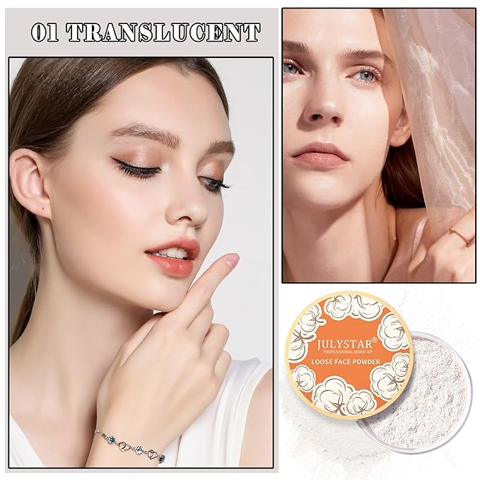 Setting Powder Loose Face Powder Matte Soft Smooth Oil Control Long Lasting Loose Setting Powder Makeup For Natural Flawless #01 Translucent-VivaGrace Women