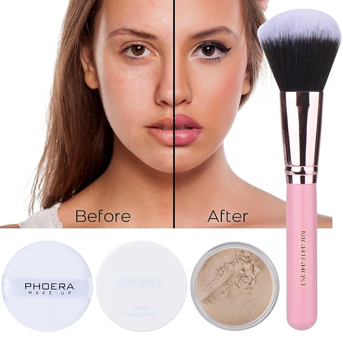Foundation Makeup Sets Full Kit for Women Pack 8 Included Phoera Foundation,Flat Top Kabuki Brush Kit,Primer,Powder Foundation,Makeup Sponges (103 Warm Peach + 104 Buff Beige)-VivaGrace Women
