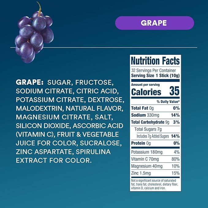 DripDrop Hydration Packets - Grape - Single Serve Electrolytes Powder Drink Mix - Non-GMO, Gluten Free, Vegan - 32 Sticks-VivaGrace Women