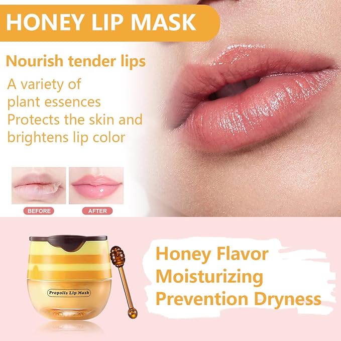 Honey Lip Balm, Vitamin E Nourishing Moisturizing Sleeping Lip Mask Hydrating & Prevention Dry And Cracked Lip (Honey)-VivaGrace Women