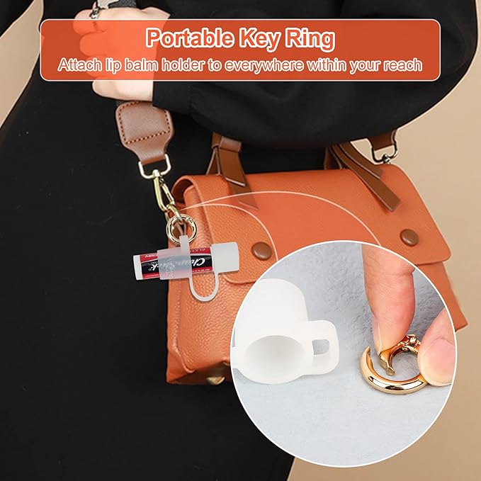 Desing Wish Silicone Lip Balm Holder with Cap Cover Portable Chapstick Holder Keychain Sleeve Lip Balm Key Chain with Key Ring and Wrist Strap Lanyard - Transparent-VivaGrace Women