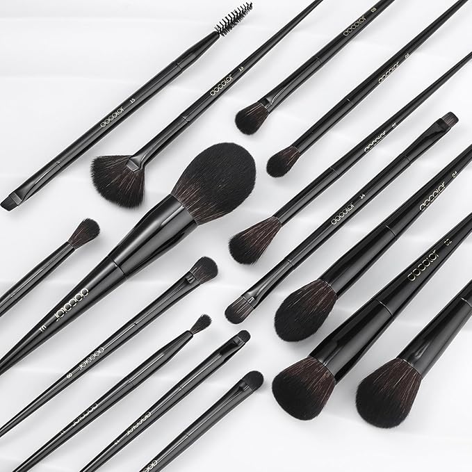 Docolor Makeup Brushes 15Pcs Obsidian Makeup Brush Set Premium Synthetic Powder Kabuki Foundation Contour Blush Concealer Eye Shadow Blending Eyeliner Crease Eyebrow Make Up Brush Kit-VivaGrace Women