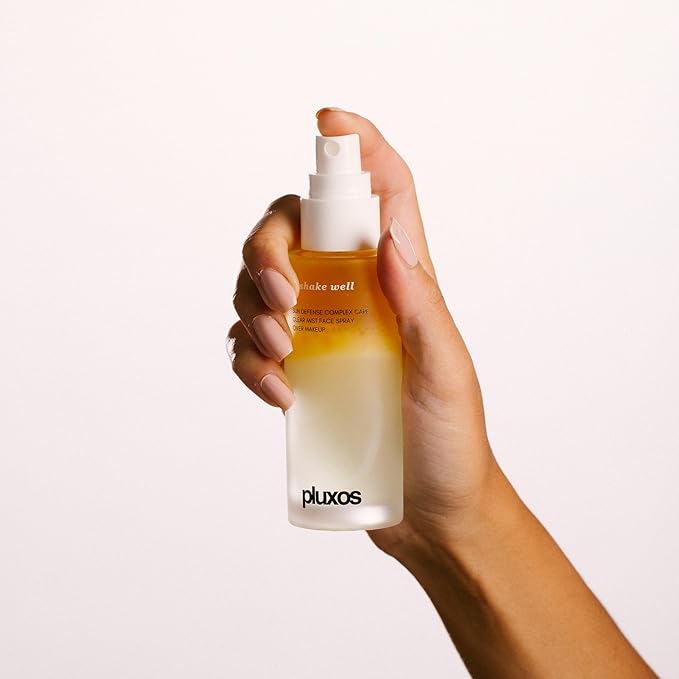 | PLUXOS 47 | SUNSCREEN + SKINCARE SPF 47 FACE MIST SPRAY (Peach) | SUN DEFENSE COMPLEX CARE | Apply Over Makeup, Broad Spectrum, Clear, Light, Vegan, Hydrate, Fight Acne, Anti-Aging, Cell Repair-VivaGrace Women