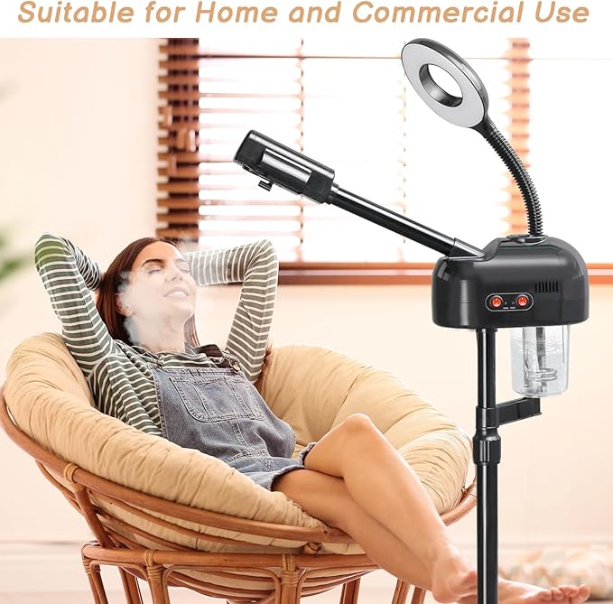 Winado 2 in 1 Facial Steamer with 5X Magnification Light, Deep Cleaning for Personal Skin Care, Beautician Steamer Professional Humidifier Facial Spa Mist Steam for Home & Beauty Salon, Black-VivaGrace Women