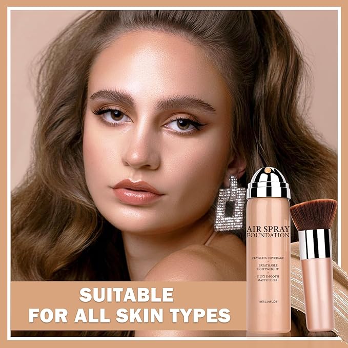 NVLEPTAP Airbrush Foundation Makeup Spray Silky Lightweight Full Coverage Foundation Face Air Cushion Foundation Set with Soft Makeup Brush - 02 Beige-VivaGrace Women