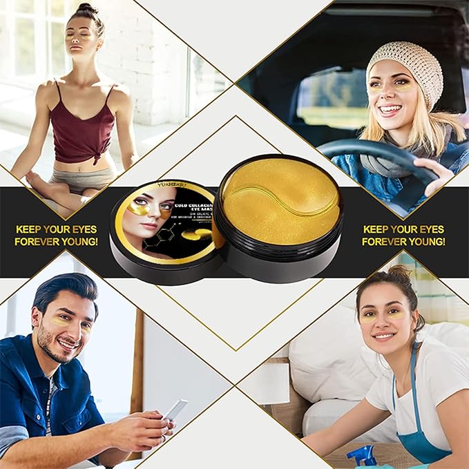 24K Collagen Eye Mask 60 Pcs Moisturzing Eye Pads for Puffy Eyes, Dark Circles, Under Eye Bags, Anti-Wrinkle, Moisturizing, Eye Skin Care Fast Absorption Eye Patches Gel for Women Man-VivaGrace Women