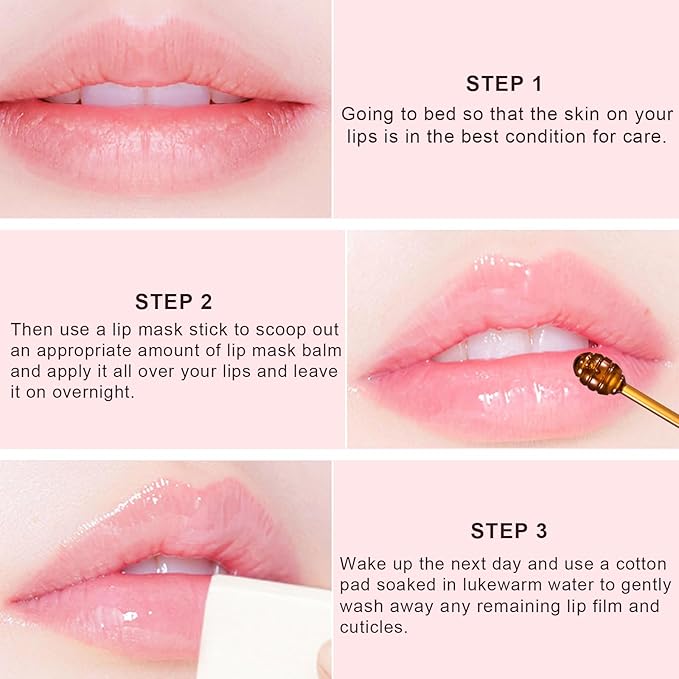 3Pcs Lip Balm Honey Pot with Stick, Honey Strawberry Apple Moisturizing and Hydrating Sleeping Lip Mask, Day and Night Repair and Care, Improve Lip Color, Reduce Lip Lines (SET B)-VivaGrace Women