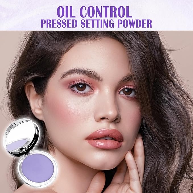 Oil Control Pressed Setting Powder, Lavender Matte Powder Soft Jelly Texture Powder-free Face Powder, Long-Lasting Waterproof Pressed Powder Makeup, Flawless Lightweight Face Cosmetics-VivaGrace Women