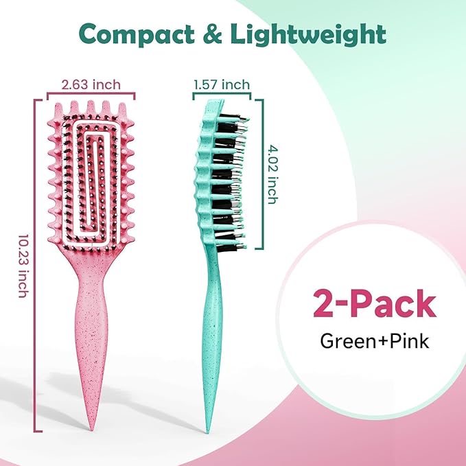 Curl Defining Brush, Curly Hair Brush Defining with Side Gear for Combing, Shaping, and Styling Curly Hair, Lightweight Candy Brush Suitable for All Wet or Dry Hair Types for Women and Men(Green+Pink)-VivaGrace Women