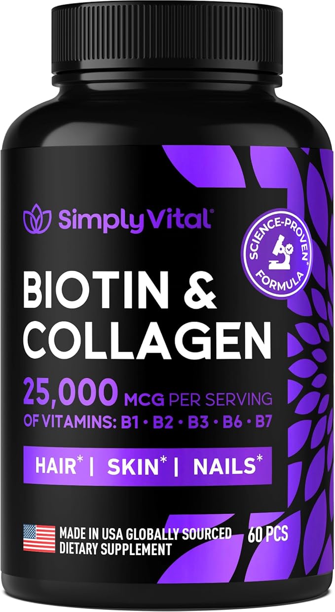 Biotin and Collagen Supplements with Keratin 25000 mcg - Hair Skin & Nails Vitamins with Collagen Keratin B Complex - Made in USA - Biotin for Hair Growth Women & Men Support Skin & Nails, 60 Capsules-VivaGrace Women