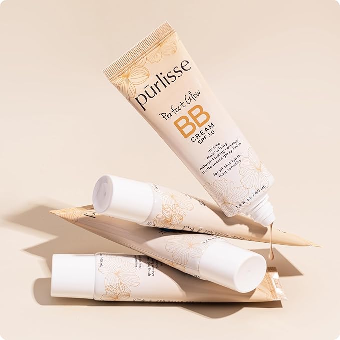 pūrlisse Perfect Glow BB Cream with SPF 30 - Matte Meets Dewy Finish - Enriched with Goji & Hawthorn Berry to Help Improve Skin Texture & Radiance - Medium Warm (1.4 oz)-VivaGrace Women