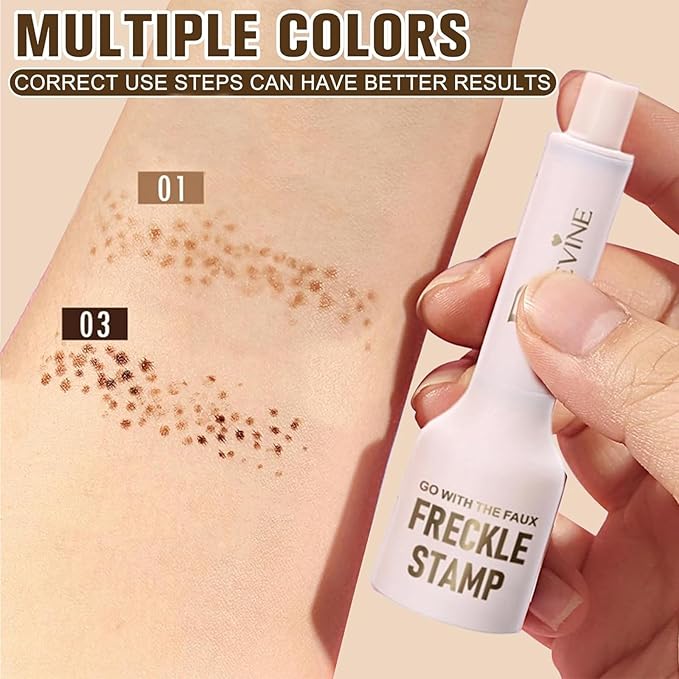 Freckle Stamp - Freckle Pen Waterproof, Long Lasting Fake Freckles, Quick Dry 5-Point Faux Freckles Stamp Cushion Stain Marker in One Press Natural and Lifelike Sunkissed Pencil Tool Makeup (#3-Dark)-VivaGrace Women