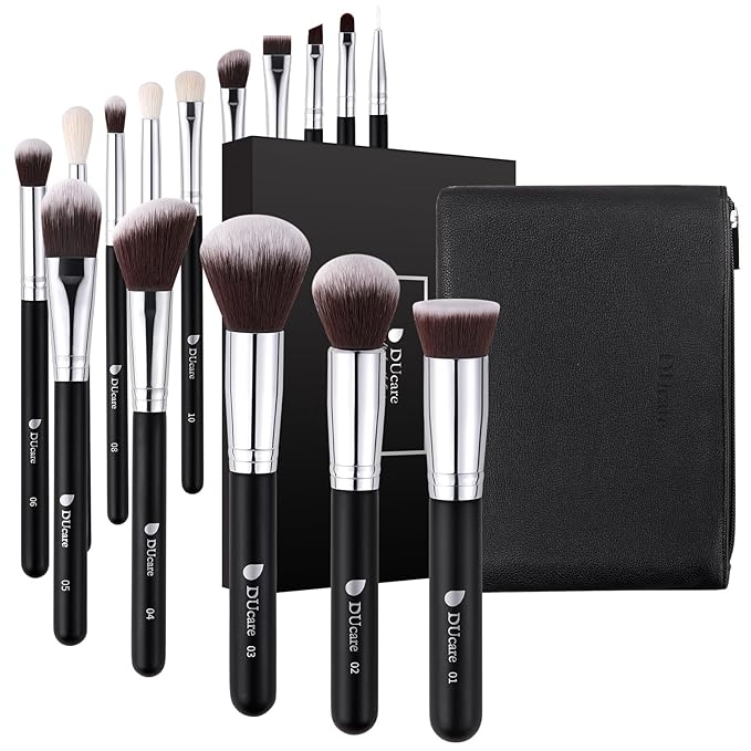 DUcare 15pcs Classic Black Makeup Brush Set with Bag Professional Soft Synthetic Foundation, Blending, Eyeshadow, Powder, Concealer Brushes for Flawless Makeup Application-VivaGrace Women