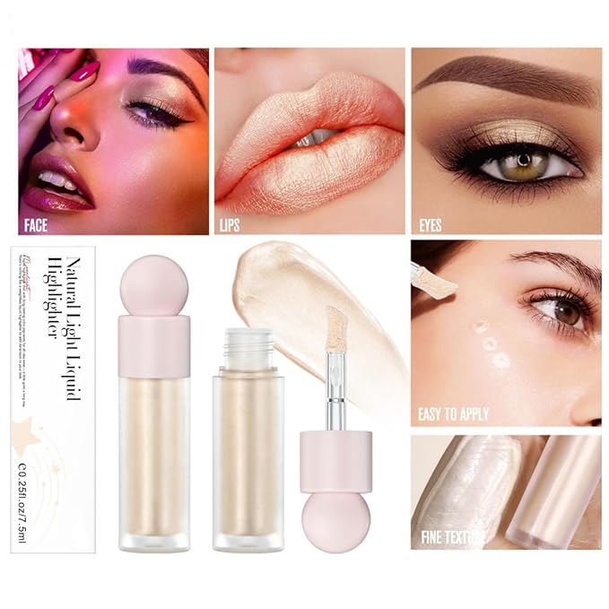 Liquid Highlighter Natural Glow For Face & Body, Waterproof Moisturizing Light Liquid Luminizer For Long Lasting Shimmer, Contour Highlighter Stick Easy to Apply with Cushion Applicator-VivaGrace Women