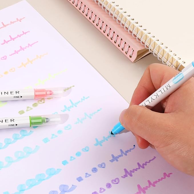 Aesthetic Highlighters Assorted Colors 12 Pack Dual Tip Highlighter Markers No Bleed Perfect for Bible and Bullet Journaling