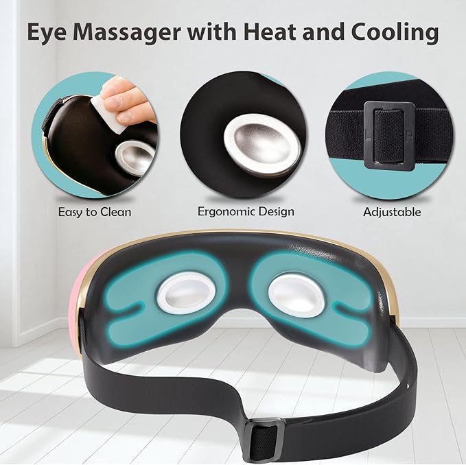 Eye Massager with Heat and Cooling for Migraines, Dry Eyes, Dark Circles, Rechargeable Heated Eye Mask Massager Improve Sleeping - Gifts for Women and Men (Pink)-VivaGrace Women