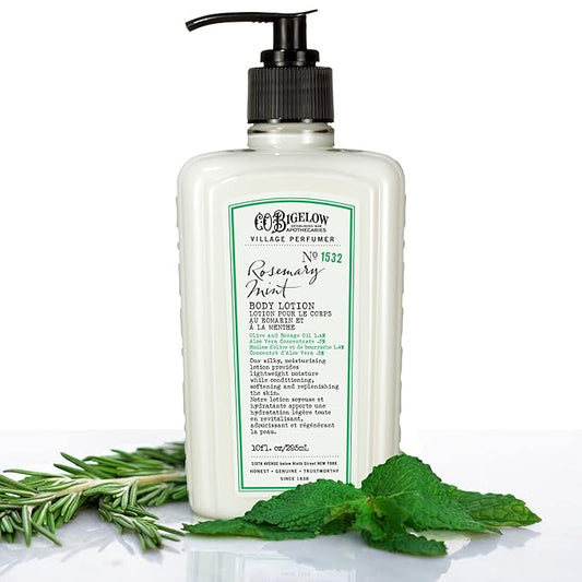 C.O. Bigelow Rosemary Mint Body Lotion, Village Perfumer Moisturizing Body Lotion with Aloe Vera, Borage Oil & Olive Oil, 10 Fl Oz-VivaGrace Women