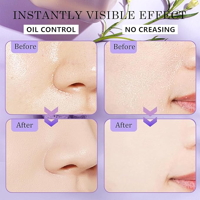 Chillab Lavender Matte Powder, Oil Control Face Pressed Chillab Lavender Matte Powder with Mini Powder Puff, Jelly Pressed Setting Powder Face Makeup, Cruelty Free-VivaGrace Women