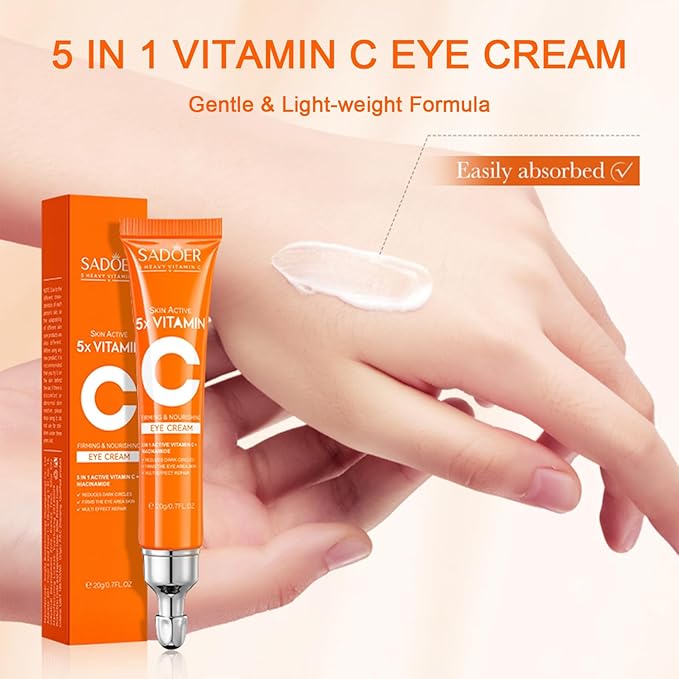 5 in 1 Vitamin C Eye Cream for Dark Circles and Puffiness - Eye Cream Anti Aging - Under Eye Cream for Puffiness and Bags Under Eyes - Eye Bag Cream for All Skin Types - Rejuvenate Your Eye Area-VivaGrace Women