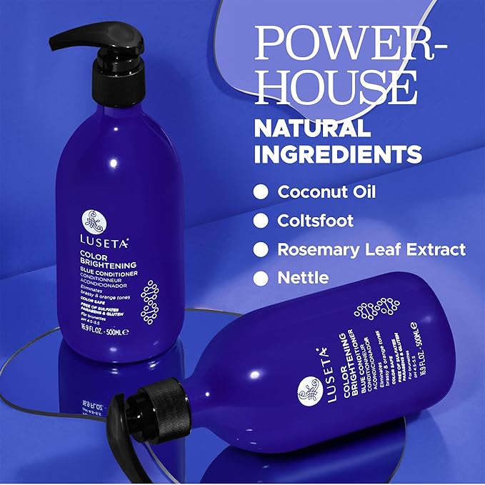 Luseta Blue Shampoo & Conditioner Set - Color Brightening for Brassy and Brunette Treated Hair, Revive Cool Tones, 2x 16.9oz-VivaGrace Women