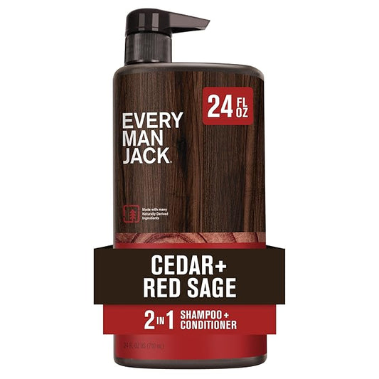 Every Man Jack 2-in-1 Daily Shampoo + Conditioner - Cedar and Red Sage | Nourishing For All Hair Types, Naturally Derived, Cruelty-Free Shampoo and Conditioner Set for Men | 24oz -1 Bottle-VivaGrace Women