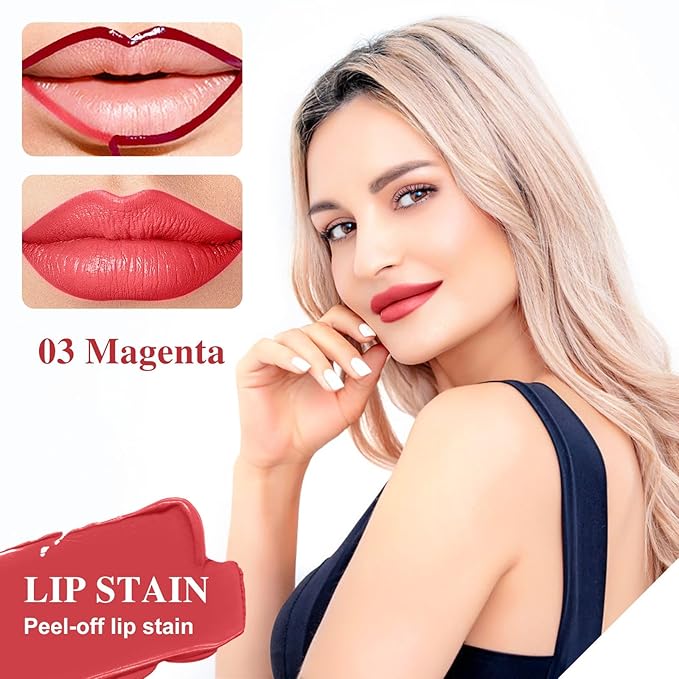 Lip Stain - Lip Stain Peel Off Long-Lasting with Matte Finish Waterproof & Transfer-Proof, Lip Liner Moisturizing & Nourishing Non-Stick Cup Highly Pigmented Color Lip Tint (03 Magenta)-VivaGrace Women
