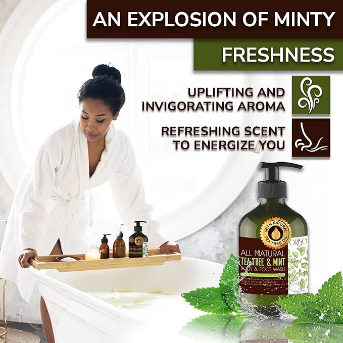 Tea Tree Oil Body Wash with Mint and 40 Percent Urea Cream - Intensive Hydration - Antifungal - Helps Athletes Foot - Irritated Skin - Foot Odor