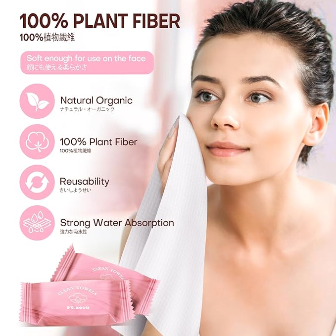 Disposable Towel, Thicken Compressed Towel Large, Soft Facial Washcloth Reusable Portable Cotton Tissue for Travel,Camping,Hiking,Hotel,Beauty Salon,Outdoor Activities(Pink 20PCS)