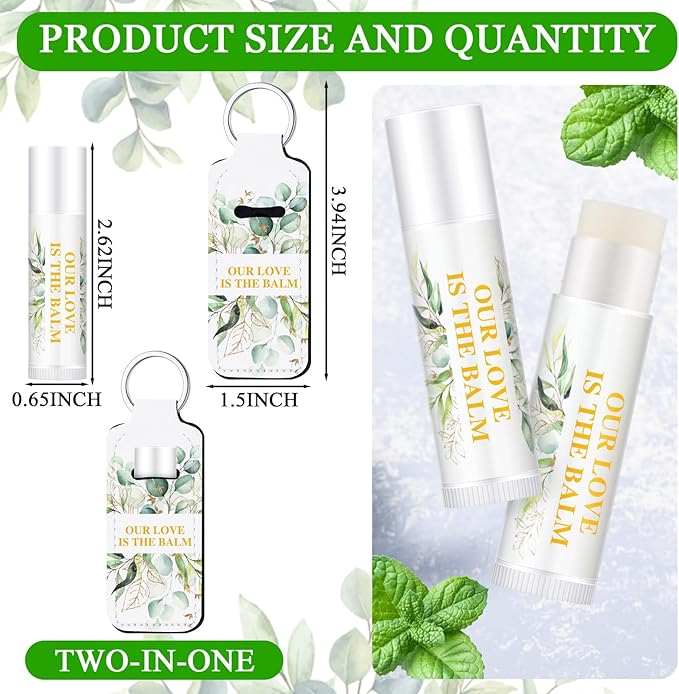 18 Sets Baby Shower Bridal Shower Favors for Guests Bulk Lip Balm and Lipstick Holder Keychains Set Baby Shower Bridal Shower Goodies Bags Thank You Gifts for Guests(Eucalyptus Wedding)-VivaGrace Women