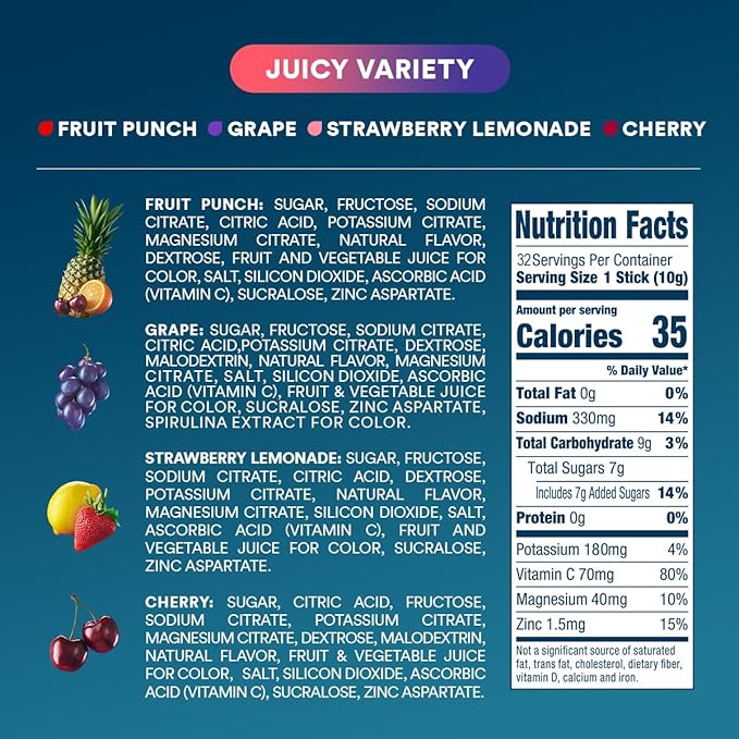 DripDrop Hydration Packets - Juicy Variety Pack - Single Serve Electrolytes Powder Drink Mix - Grape, Fruit Punch, Strawberry Lemonade, Cherry - Non-GMO, Gluten Free, Vegan - 32 Sticks-VivaGrace Women