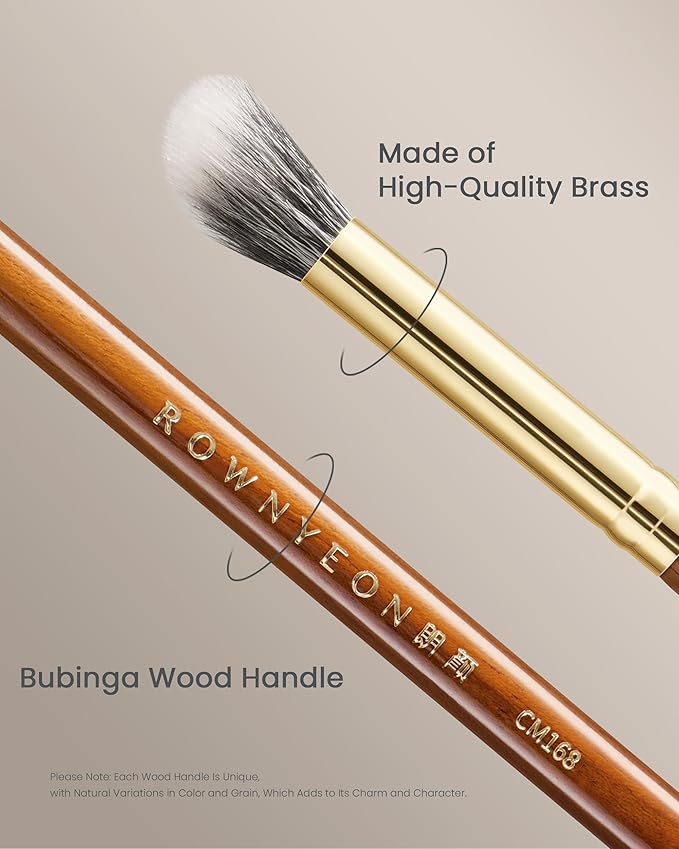 Desert Oak Series Stippling Brush - Dual-Length White & Gray LambsGoat Hair Bristles, Sloped Edge for Cream/Powder Perfection, Ebana Handle & Brass Ferrule (CM 168)-VivaGrace Women