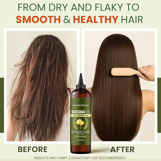 Natural Riches Rosemary & Batana Hair Oil (8 fl oz) | Revitalizing and Strengthening Hair Treatment for Fuller, Healthier-Looking Hair | Paraben Free | Suitable for All Hair Types-VivaGrace Women