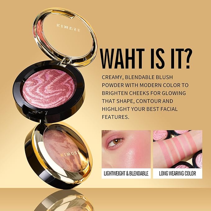 KIMUSE Baked Blush, Lighting Glow Marbleized Blush Powder Blush, Contour & Highlight Face for a Creamy Lightweight Natural Finish-VivaGrace Women