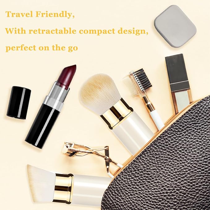 Makeup Brush, Retractable 2 Pack Travel Kabuki Powder Makeup Brush, Foundation Face Blush Brushes for Blending Liquid, Blush, Bronzer, Buffing, Sunscreen,Flawless Cosmetics-VivaGrace Women