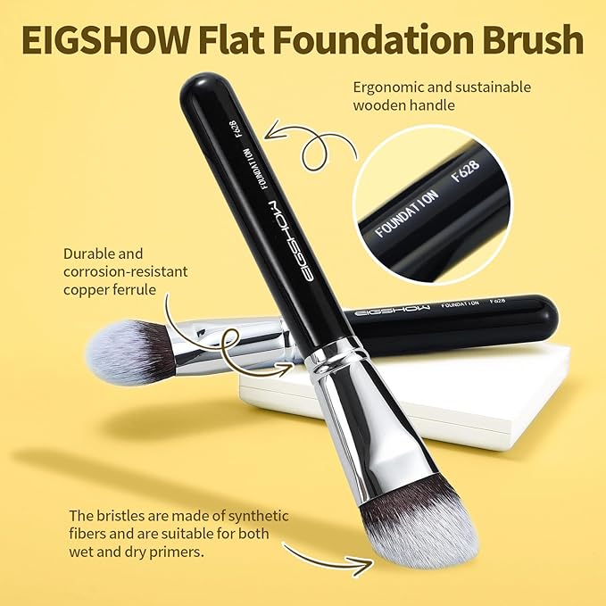EIGSHOW Flat Foundation Brush, Large Face Makeup Brush with Soft Dense Synthetic Bristles for Blending Liquid Cream Powder (F628)-VivaGrace Women