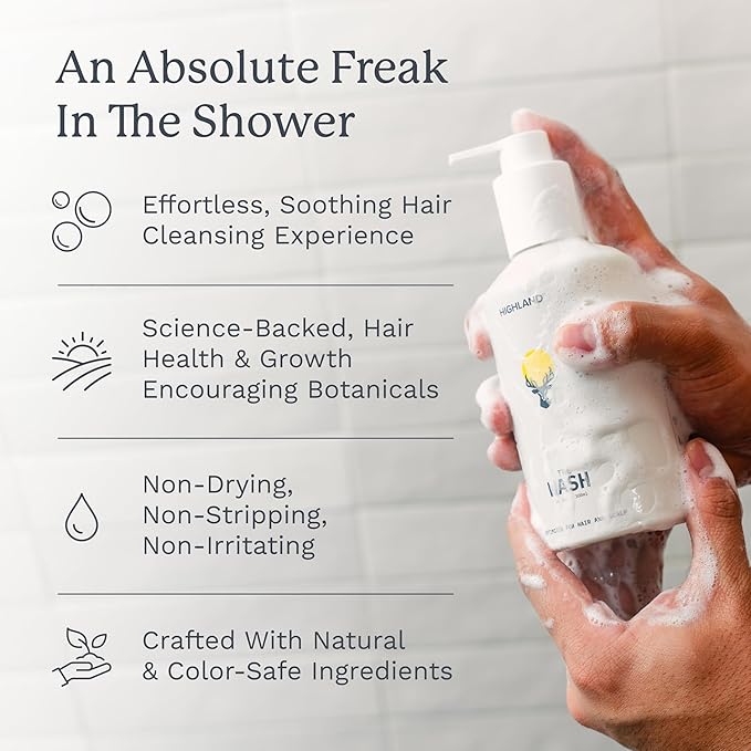 Highland: The Wash. Your new hair and scalp optimized shampoo alternative. Hydrating, balancing, nourishing & strengthening. Crafted with botanical ingredients.-VivaGrace Women