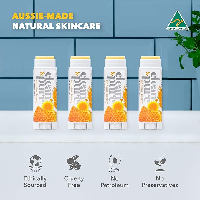 Lip Balm 3-Pack (Manuka Honey with Sunscreen) | Lip Care Set With 100% All Natural Beeswax | Vitamin E Oil | Flavored Lip Balm for Dry, Chapped Lips | Made in Australia-VivaGrace Women